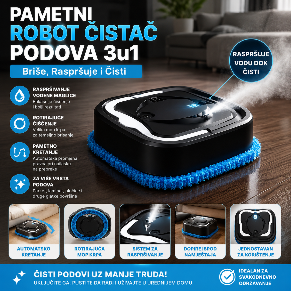 PAMETNI ROBOT ČISTAČ PODOVA 3u1