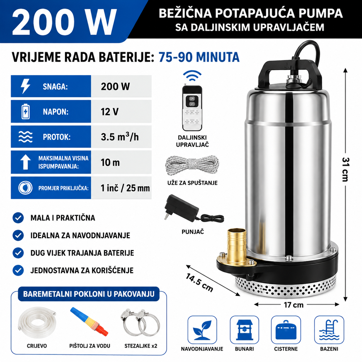 AquaPower Pro – Bežična Potapajuća Pumpa sa Daljinskim Upravljačem