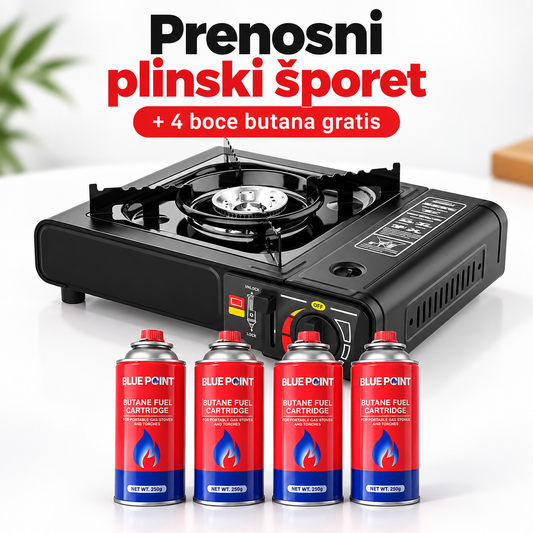 Prenosni Plinski Šporet + 4 Boce Butana GRATIS