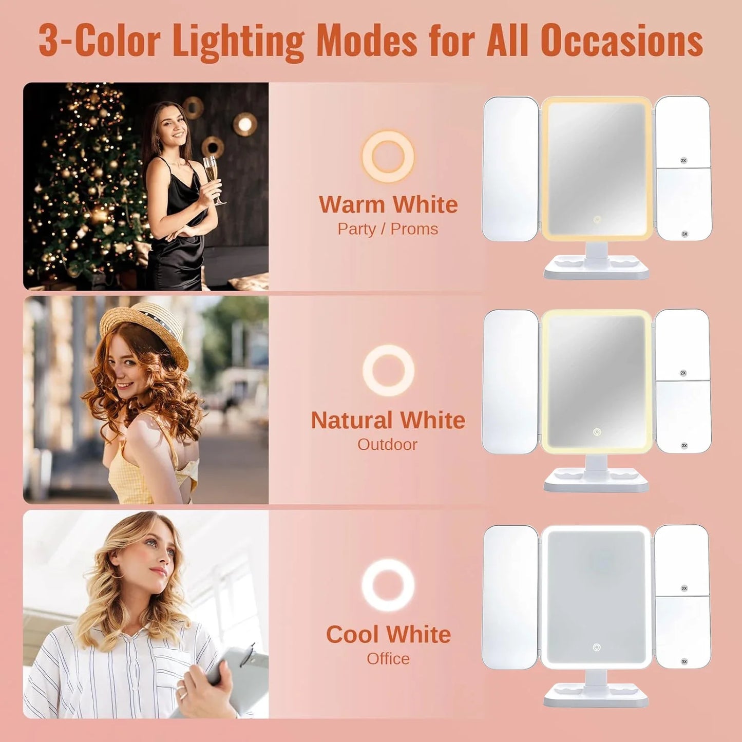 Trifold LED Ogledalo za Šminkanje + Beauty Ogledalo GRATIS